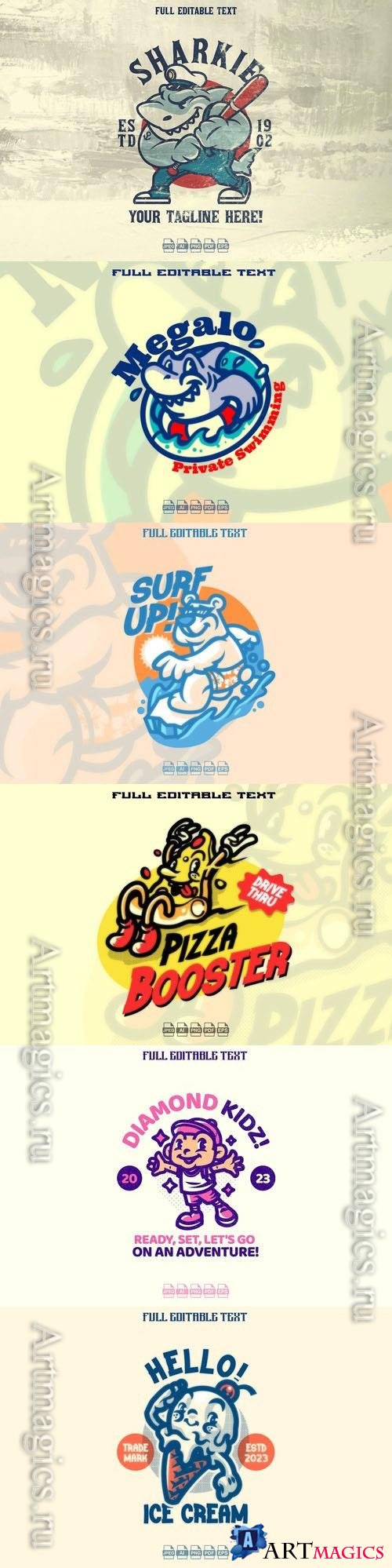 Cartoon character mascot logo set