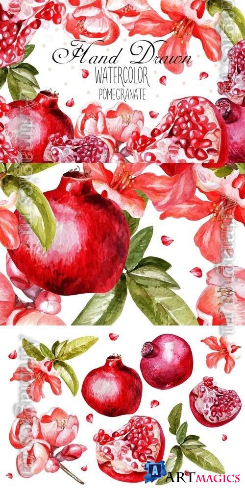Beautiful Watercolor Pomegranates