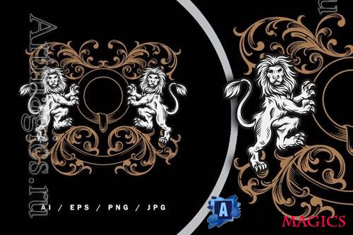 Lion Heraldic Vintage Emblem Logo Illustration