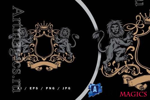 Lion Heraldic Vintage Emblem Logo Illustration vol 3