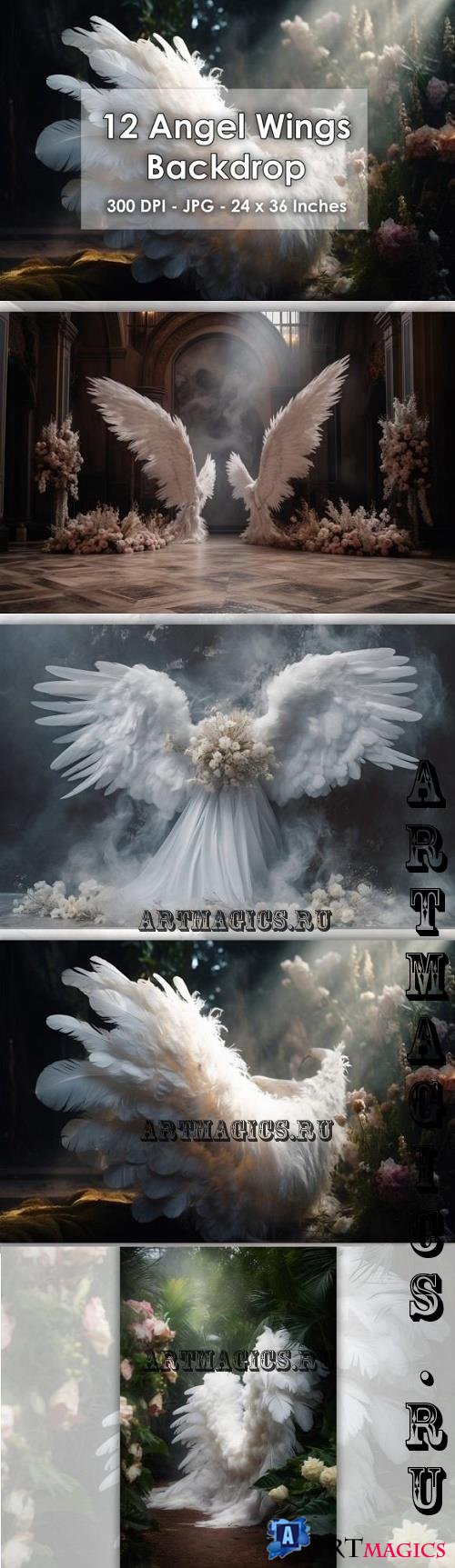 12 White Angel Wings Interior Backdrop
