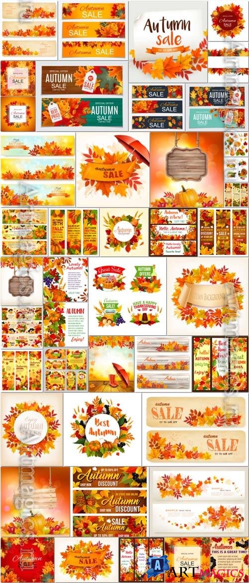 43 Autumn, fall backgrounds and elements vector illustration