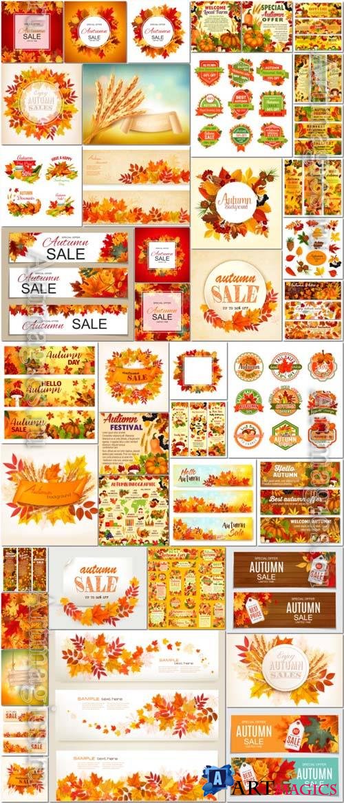 42 Autumn, fall backgrounds and elements vector illustration
