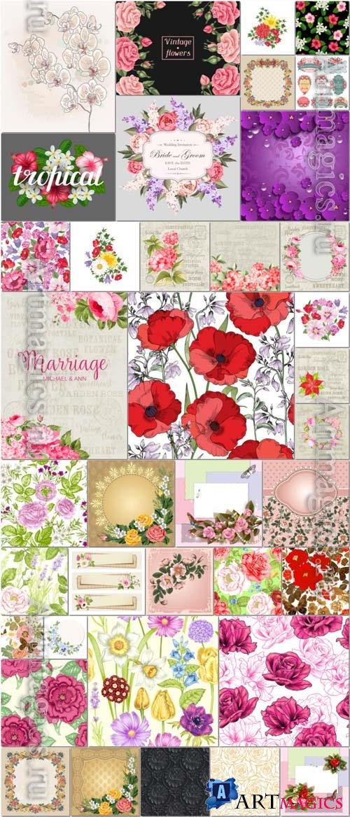 39 Floral vector backgrounds, floral ornaments and patterns