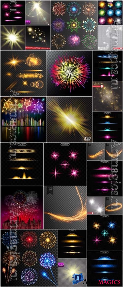 28 Fireworks, sparkling elements, stars, shining elements vector illustration