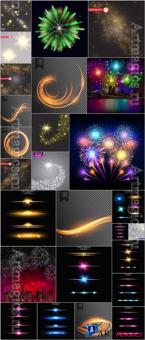 26 Fireworks, sparkling elements, stars, shining elements vector illustration