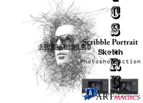 Scribble Portrait Sketch PS Action - 26703721