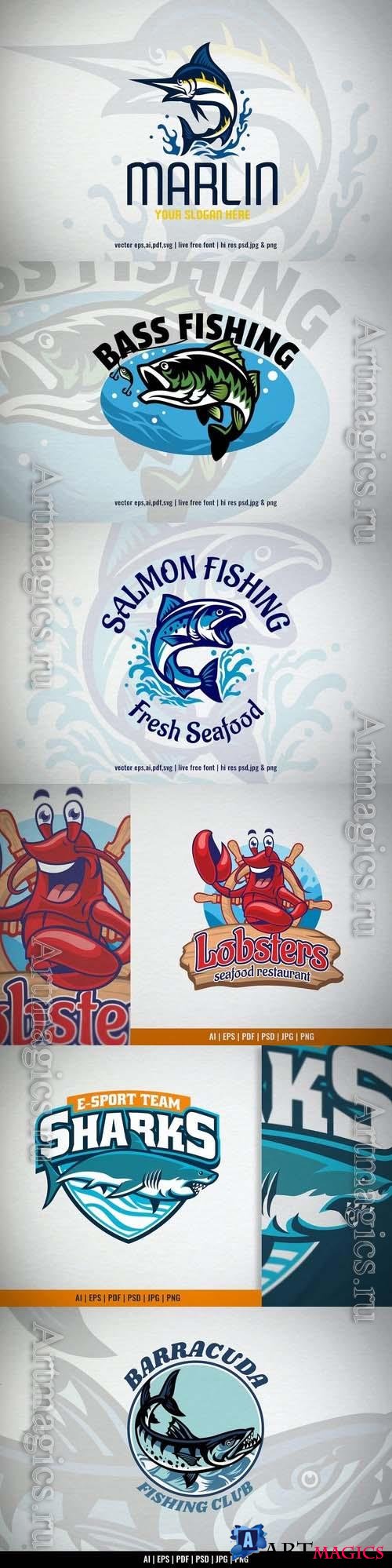 Fishing Club Logo, Lobster cartoon logo