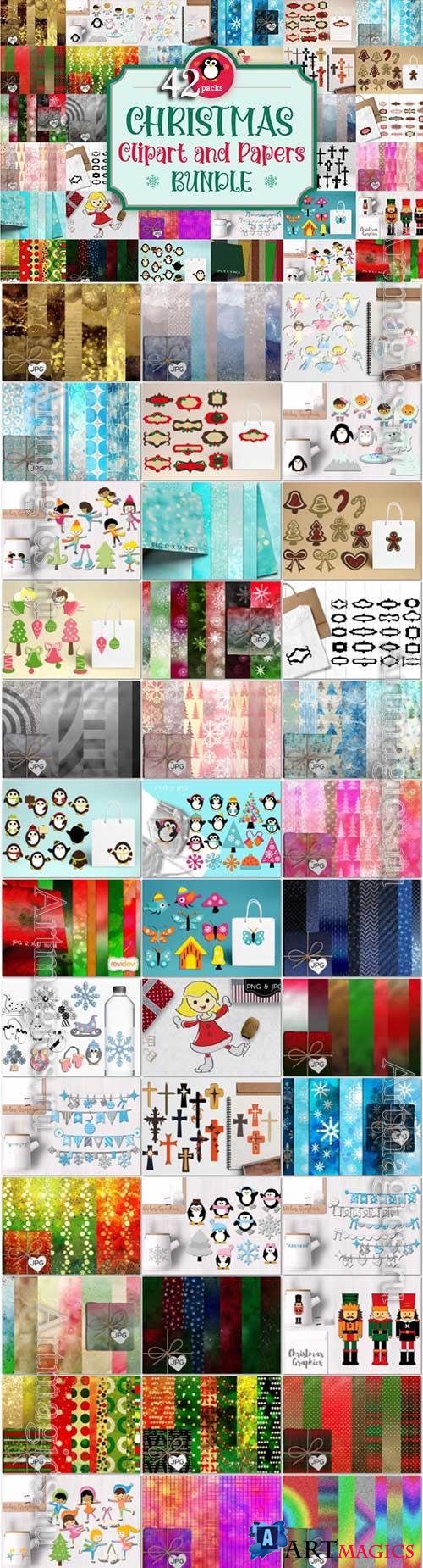 42 Collection Christmas Clipart and Papers Bundle