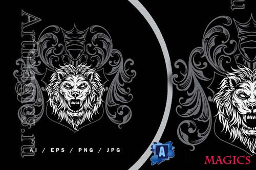 White Vintage Heraldic Lion Logo Illustration