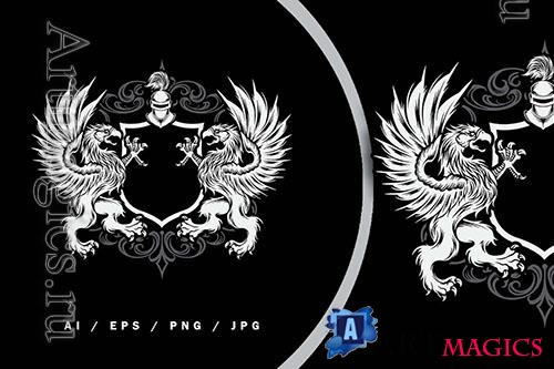 Grey Ornament Heraldic Logo Griffin Illustration