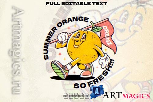 Retro Orange Fruit with Flag Mascot Illustration