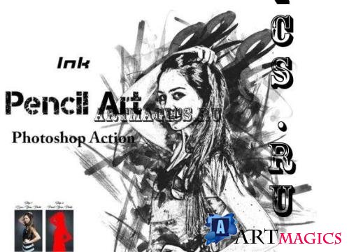 Ink Pencil Art Photoshop Action - 31385600