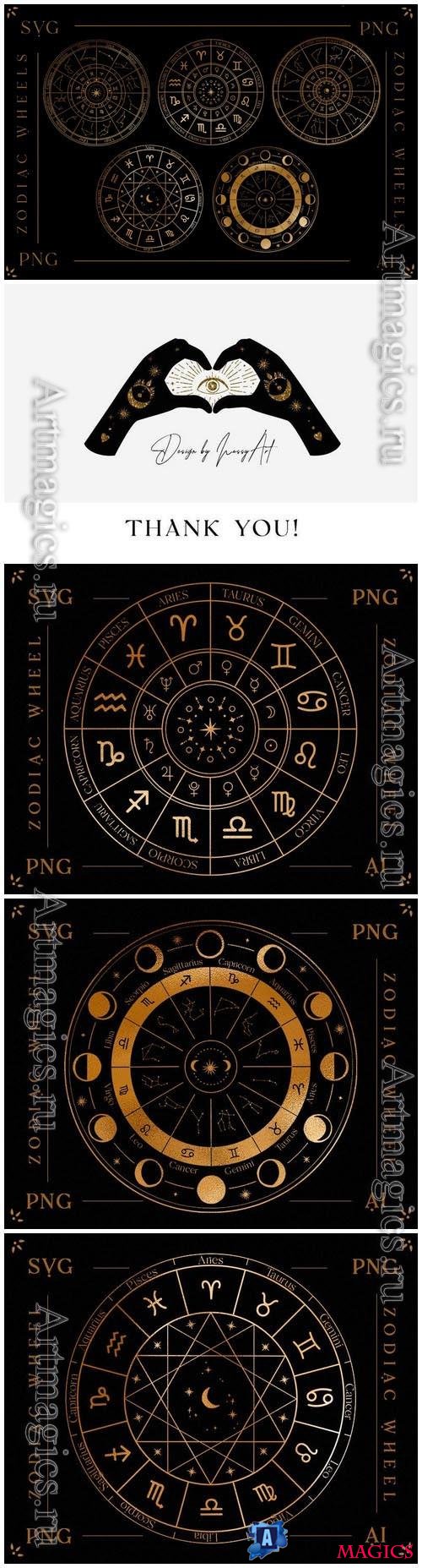 5 Gold Zodiac Wheels