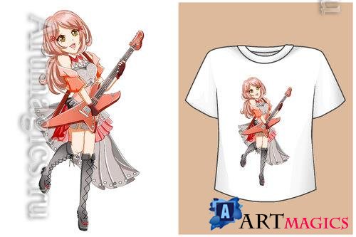 Vector rock-star girl cartoon t-shirt