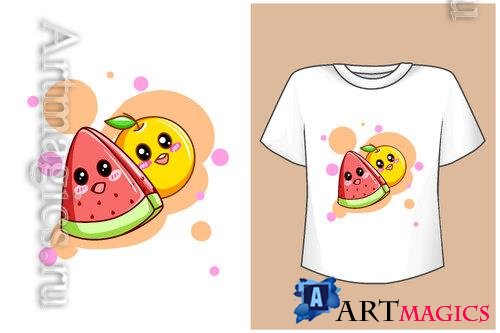 Vector mockup cute orange and strawberry