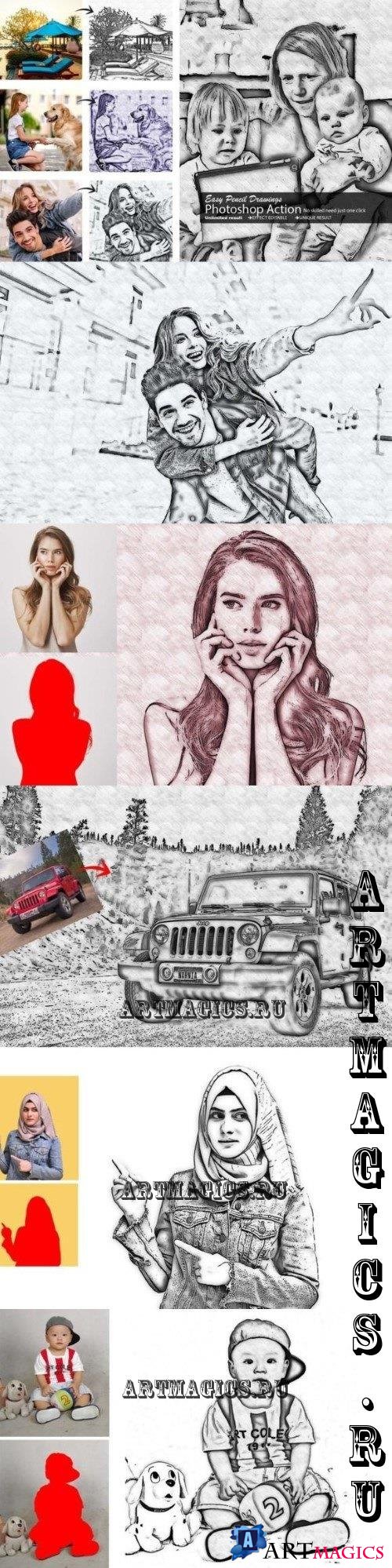 Easy Pencil Drawing Photoshop Action - 12750337