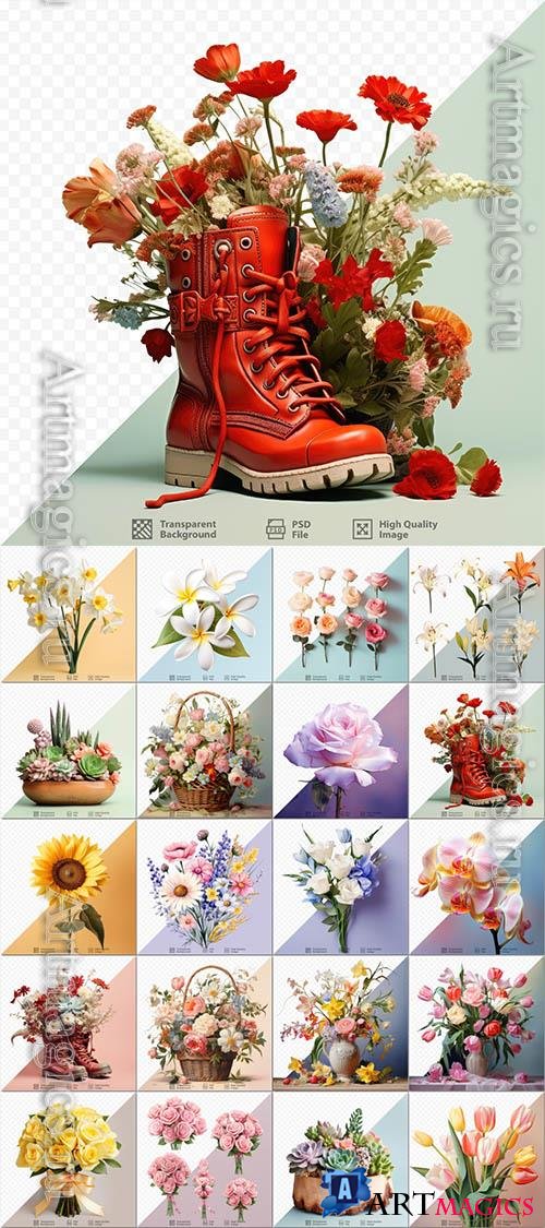 Flowers, bouquets, floral sets - 20 psd files