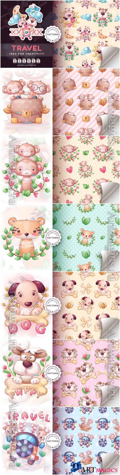 Vector seamless pattern cartoon character