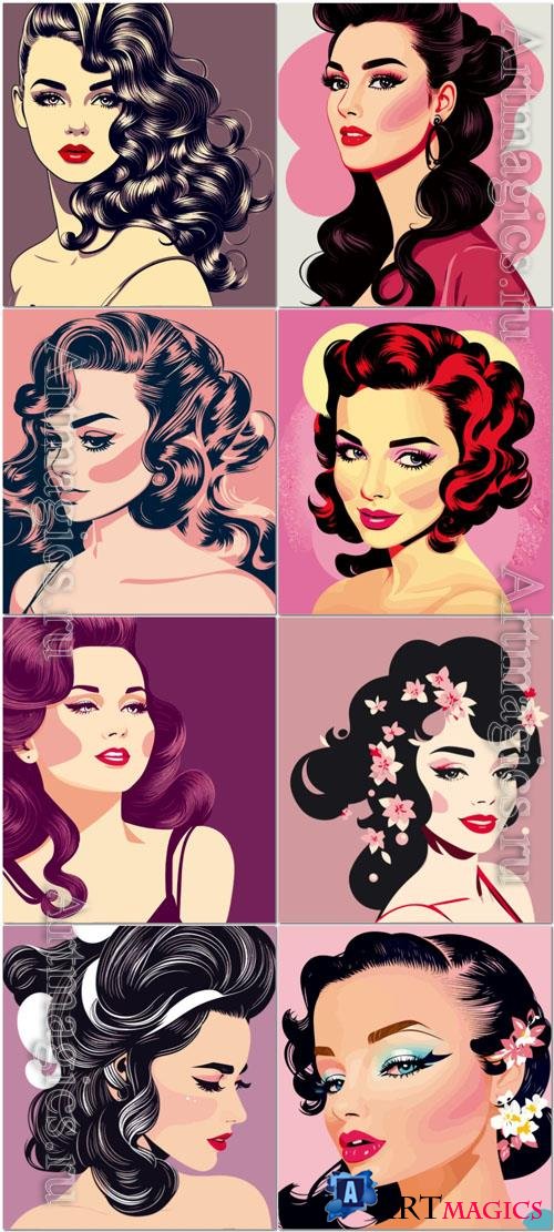 Vector woman 50s look illustration