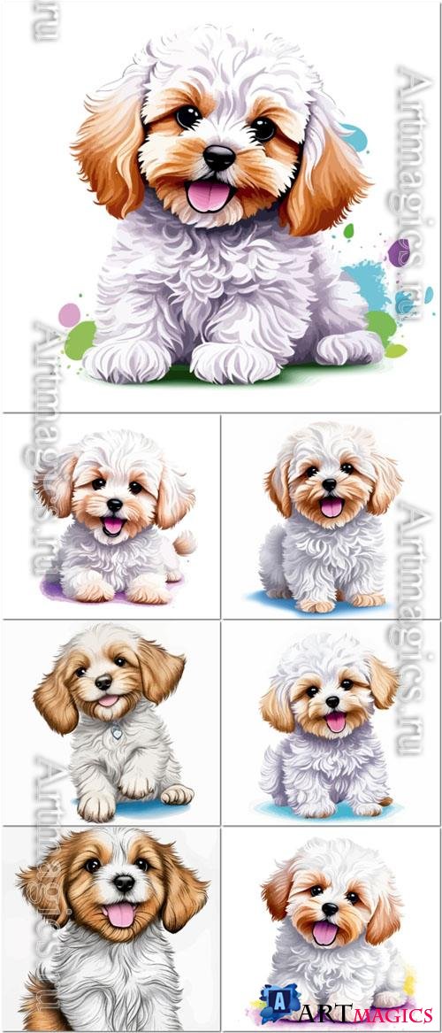 Vector happy carefree beautiful maltipoo puppy dog illustration