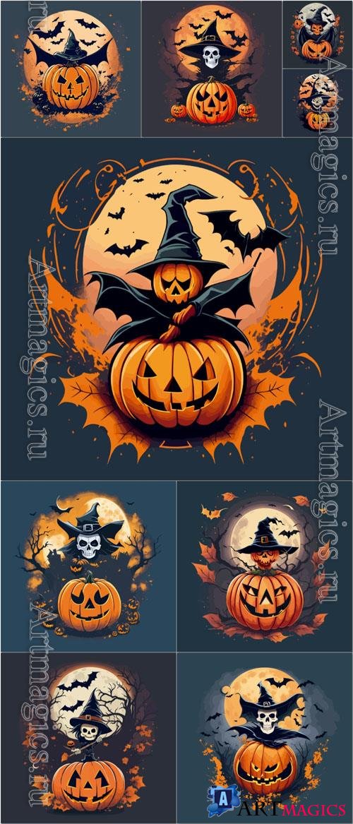 Vector halloween pumpkin bat illlustration