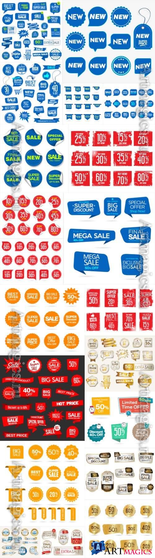 20 Super sale and premium quality badge stickers and tags vector collections