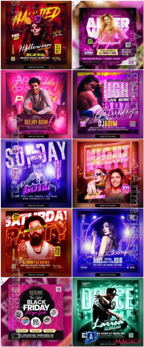 10 Psd Flyer, Night club, Dj club, Music party, Birthday, Retro party vol 10