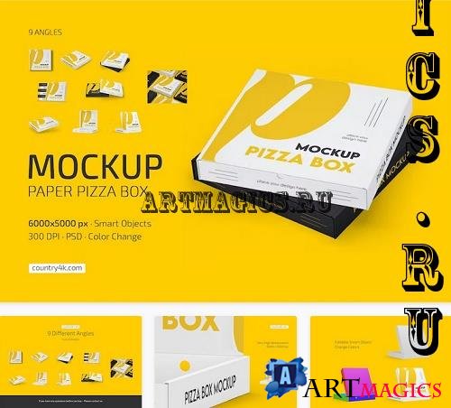 Paper Pizza Box Mockup Set - 7040169