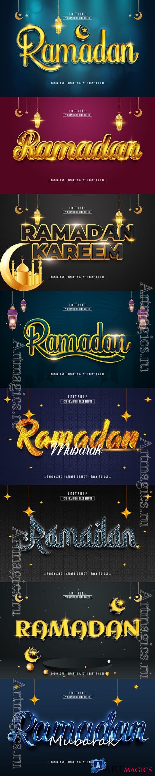 8 Psd Ramadan style text effect editable set vol 1