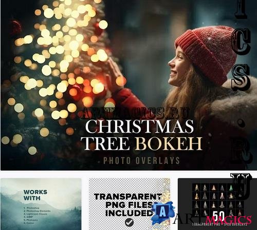 50 Christmas tree bokeh light PNG and JPG overlays - Y59DXMC