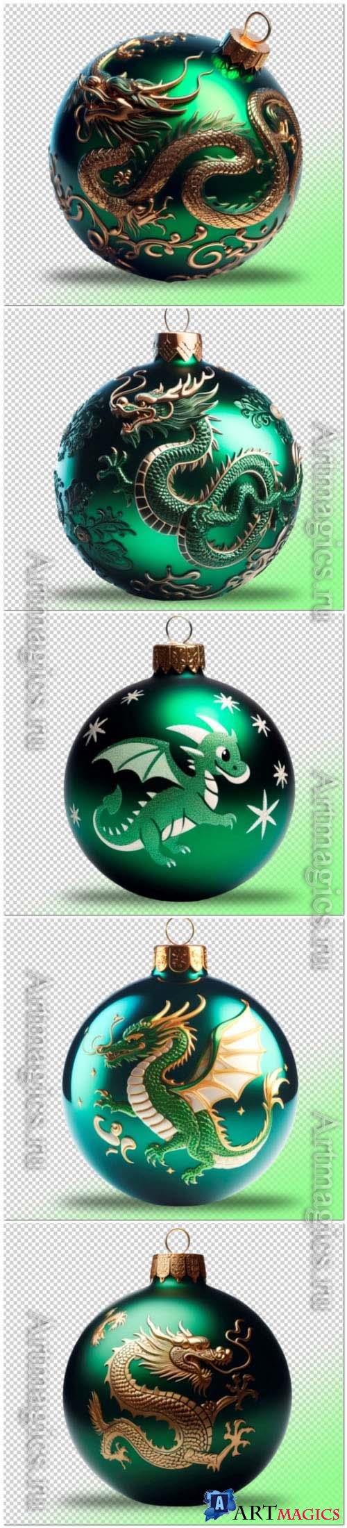 Psd green christmas ball with a green dragon