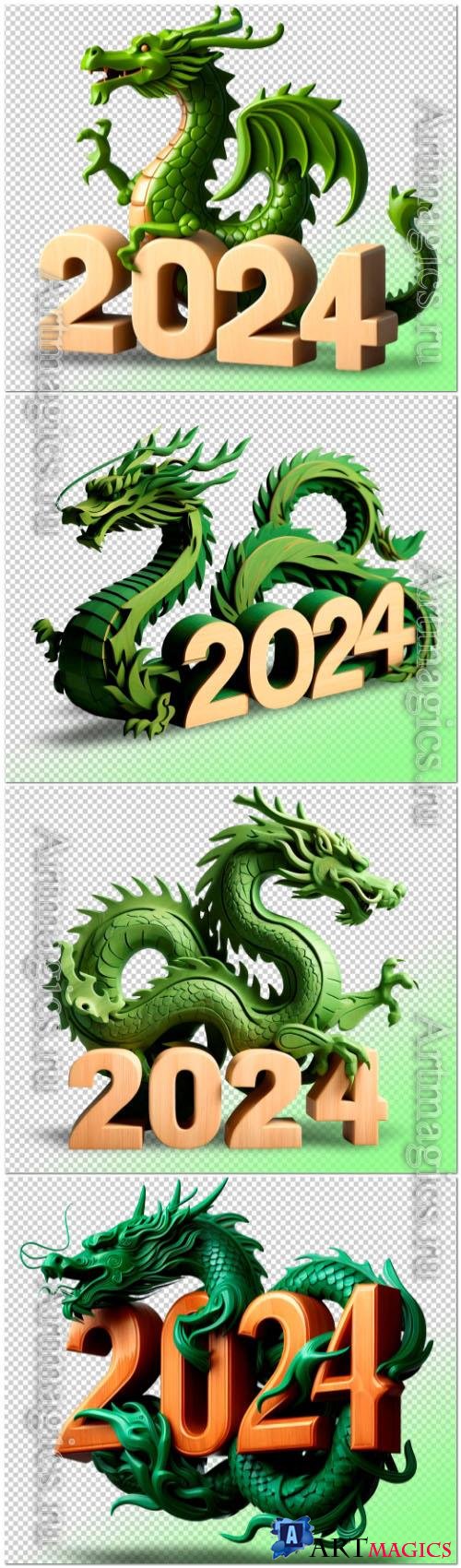 Psd symbol of year 2024 green wooden dragon