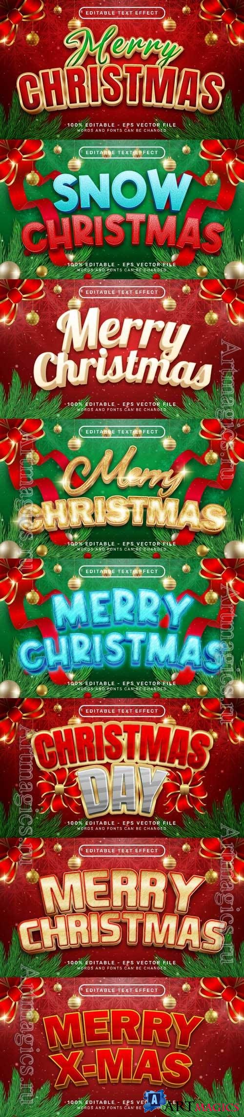 Vector merry christmas 3d text effect and editable text effect