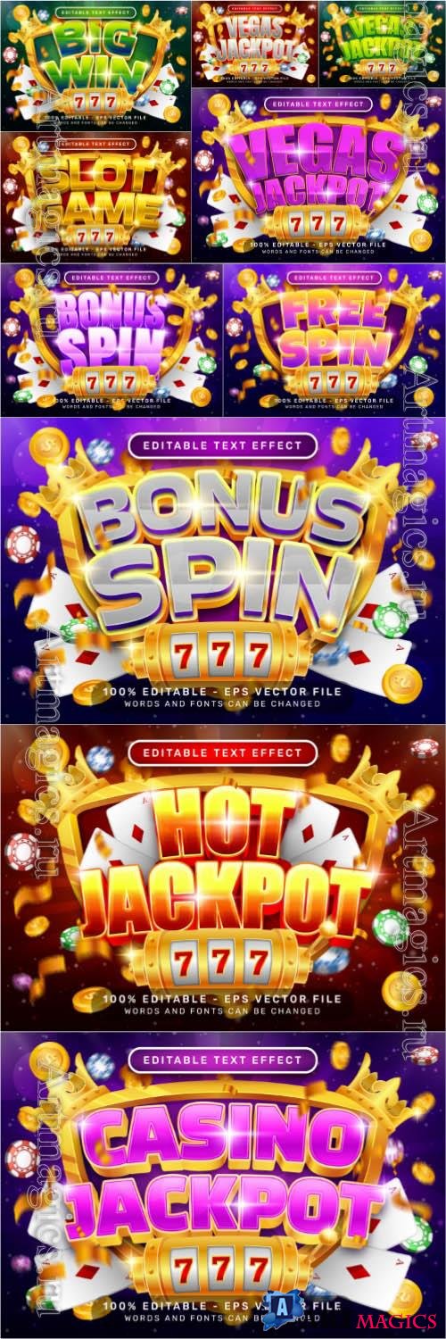 Vector editable text effect vegas jackpot casino 3d style concept