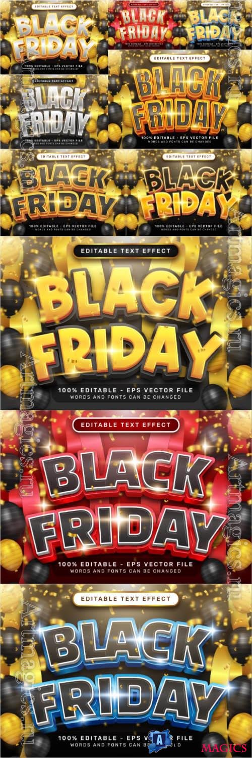 Vector black friday text effect and editable text effect with balloon and ribbon illustration