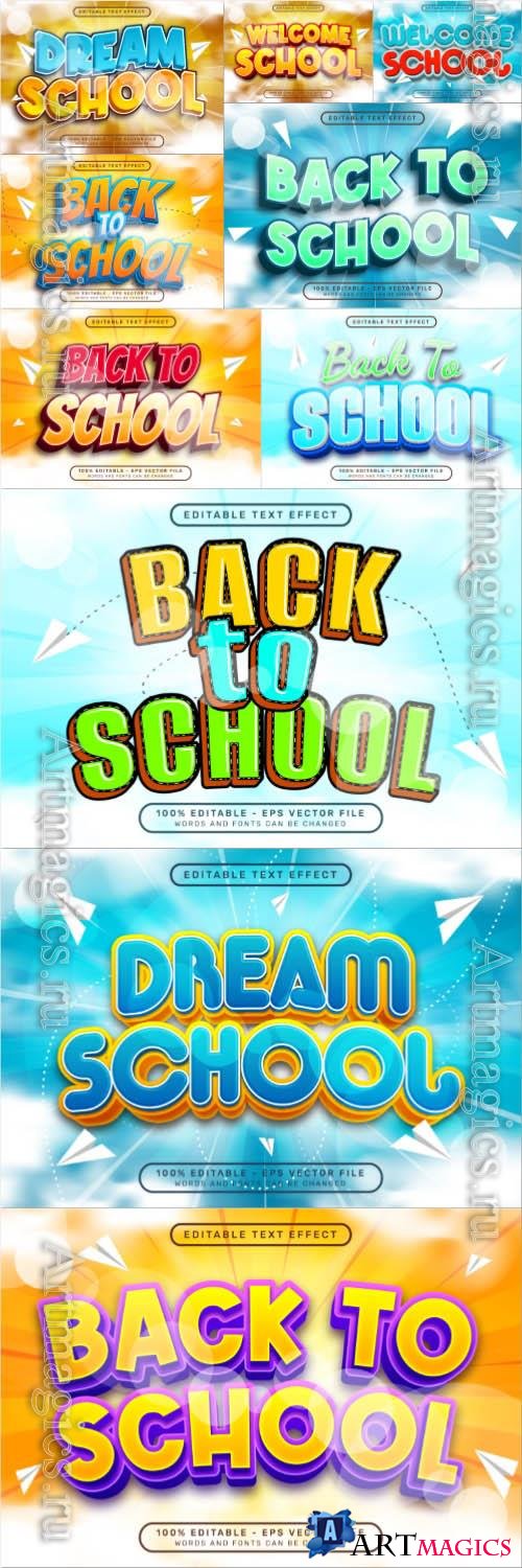 Vector back to school 3d text effect and editable text effect
