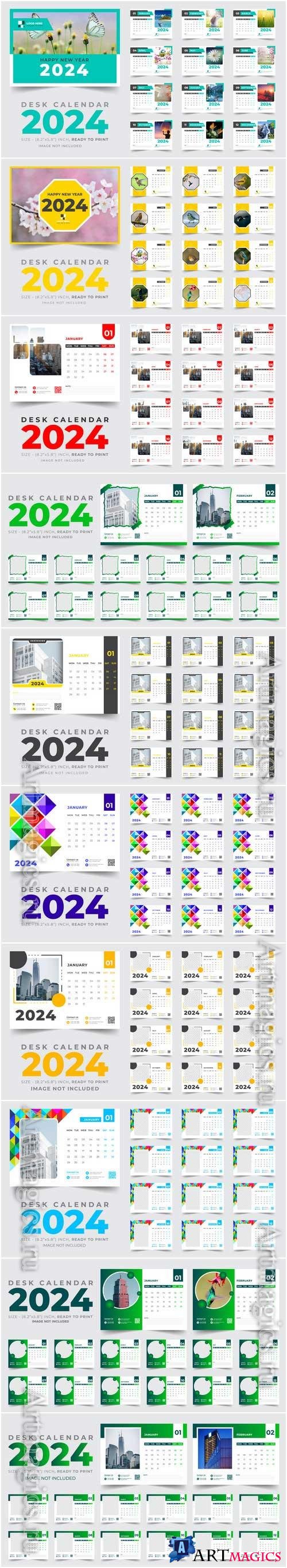 2024 desk calendar vector template