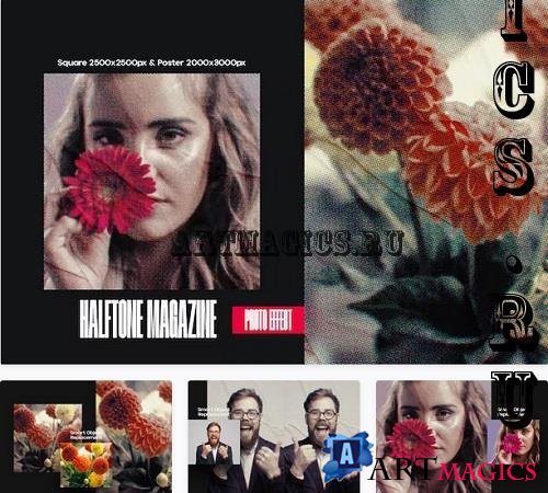 Halftone Magazine Square And Poster Photo Effect - R3U7Q5F