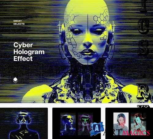Cyber Hologram Photo Effect - 91603307