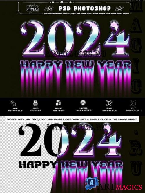 Happy New Year 2024 Liquid Text Effect Photoshop - D8HNJ25