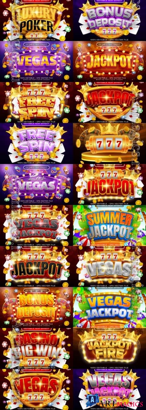 Jack pot, Vegas, Royal Casino, Bonus, Poker, Free spin, 3d text effect editable set