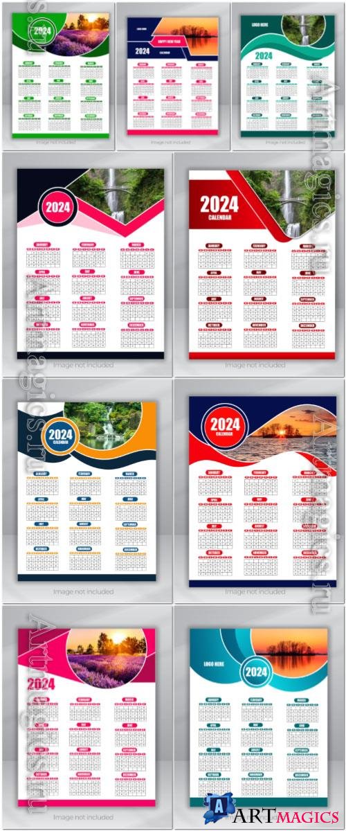 PSD 2024 wall calendar template desk calendar planner design