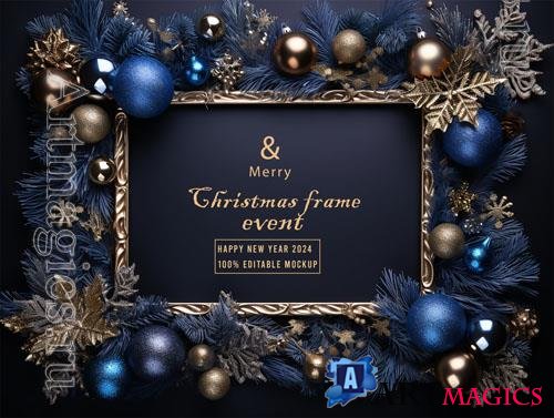 PSD merry christmas greeting in a frame background mockup vol 30