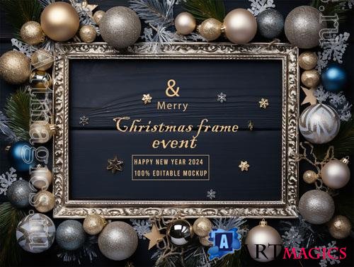 PSD merry christmas greeting in a frame background mockup vol 29