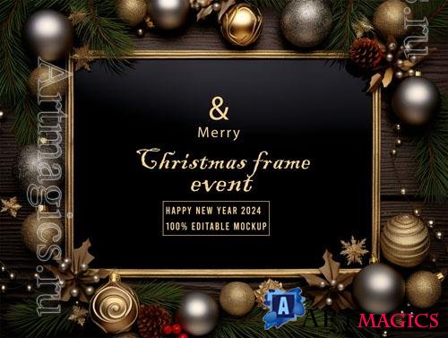 PSD merry christmas greeting in a frame background mockup vol 28