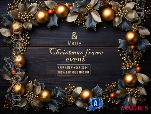 PSD merry christmas greeting in a frame background mockup vol 27