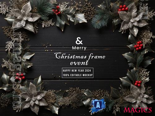 PSD merry christmas greeting in a frame background mockup vol 26