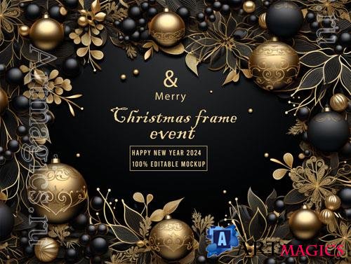 PSD merry christmas greeting in a frame background mockup vol 25