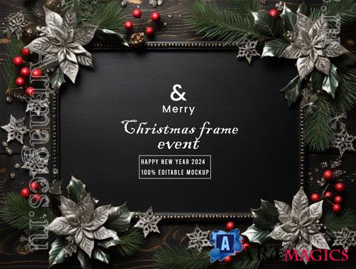 PSD merry christmas greeting in a frame background mockup vol 24